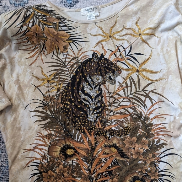 Vintage ADOLFO SPORT tiger print women’s shoulder pads sweater - Picture 7 of 7